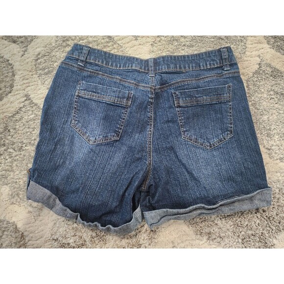 St Johns Bay Shorts Womens 14 Blue Dark Wash Cuffed Cotton Blend - Picture 7 of 7